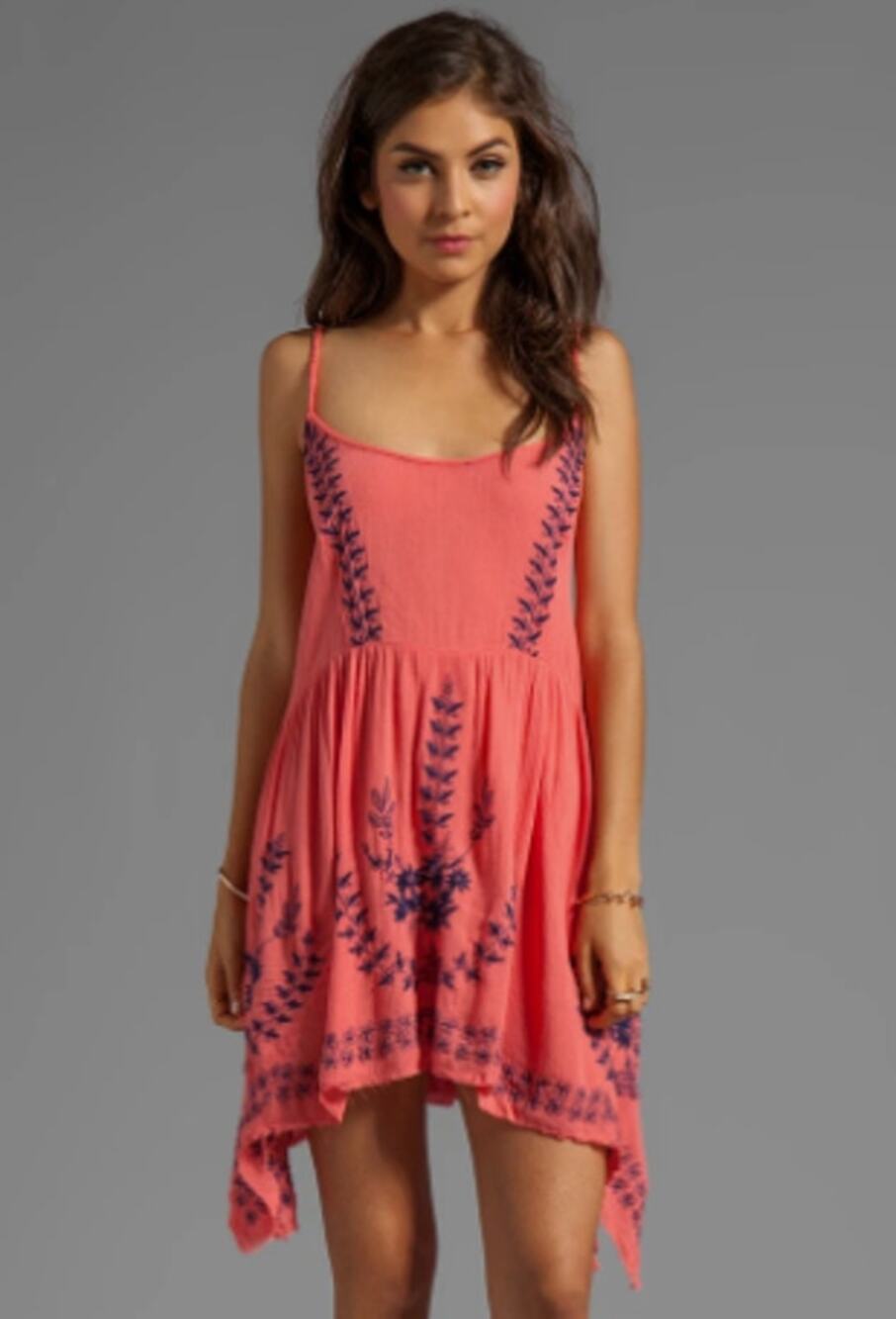 Free People Intimately Meadow of Medallions Embroidered Slip Dress Tunic Coral M